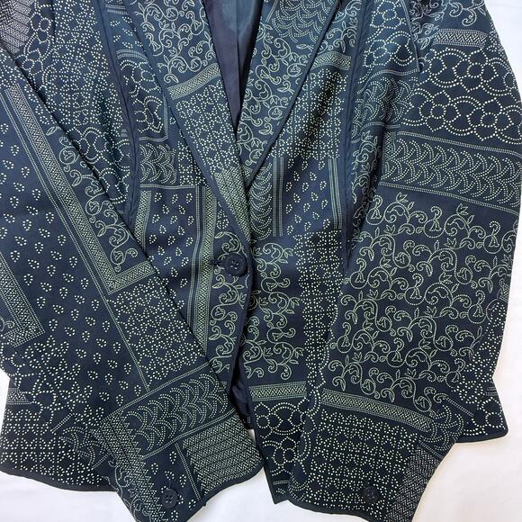 Emanuel Ungaro Women’s Patchwork Print Blazer Navy White Cotton Spandex Size 8 - Picture 9 of 16